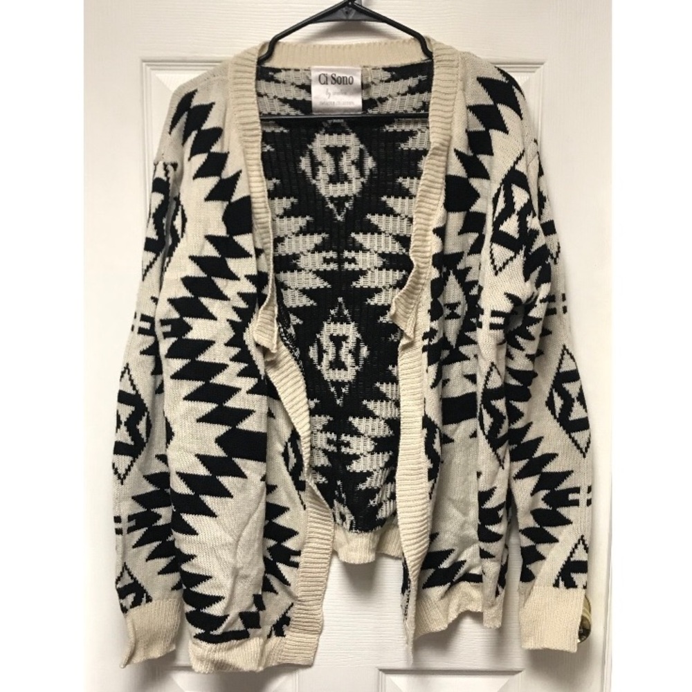 Cream and black cardigan with designs